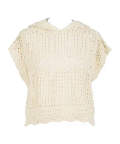 Twinset Crochet-knit Hooded Top In Neutral