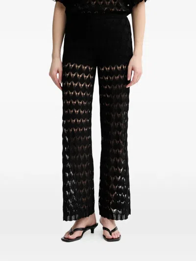 Twinset Crochet-knit Logo-plaque Trousers In Black