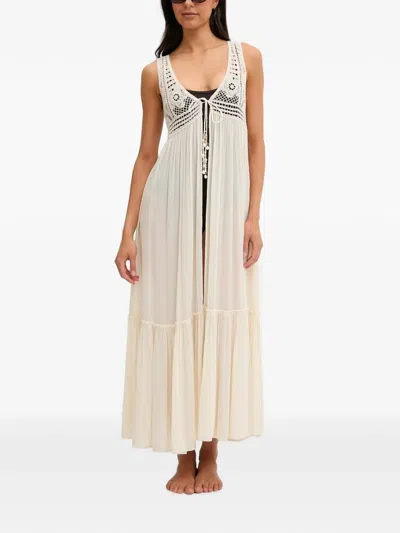 Twinset Crochet-knit Midi Beach Dress In Neutral