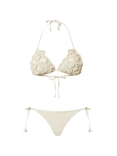Twinset Crochet-knit Triangle Bikini In Neutral