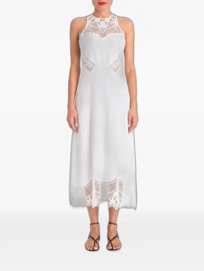 Twinset Crochet-trim Sleeveless Midi Dress In Gray