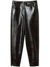 Twinset Crocodile-effect Faux Leather Trousers In Brown