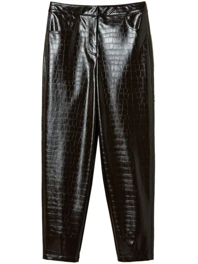 Twinset Crocodile-effect Faux Leather Trousers In Brown