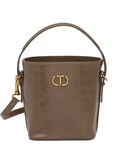 Twinset Crocodile-effect Logo-plaque Bucket Bag In Brown