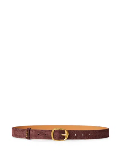 Twinset Crocodile Print Suede Belt In Burgundy
