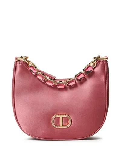 Twinset Croissant Jewel-embellished Satin Tote Bag In Pink