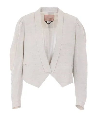 Twinset Cropped Asymmetric Blazer In White