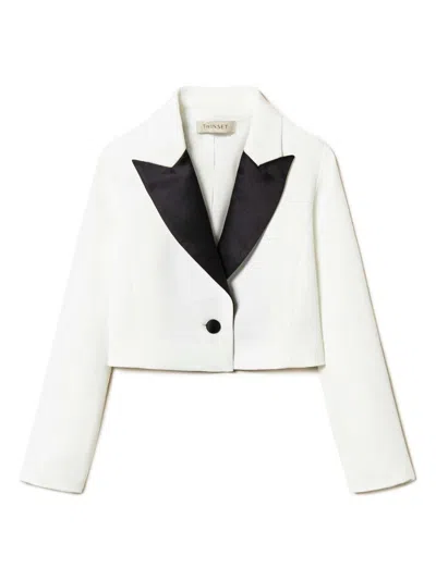 Twinset Kids' Cropped Blazer In 白色