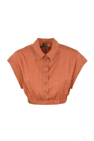 Twinset Cropped Blouse With Oval-t Logo In Arancio