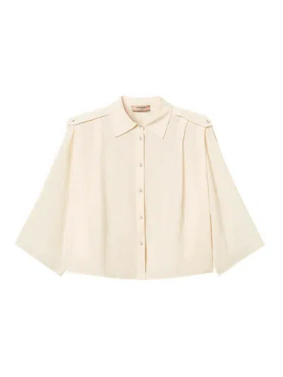 Twinset Cropped Button-down Blouse With Classic Collar In Neutral