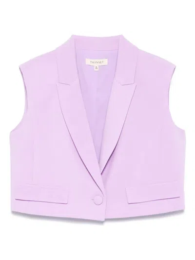Twinset Kids' Cropped Gilet In Purple