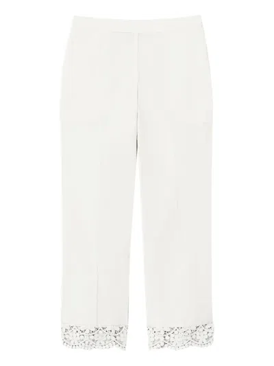 Twinset Cropped Lace-trim Trousers In White