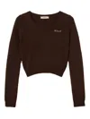 Twinset Cropped Long-sleeved Sweater With Fuzzy Texture In Brown