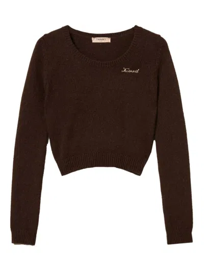 TWINSET CROPPED LONG-SLEEVED SWEATER WITH FUZZY TEXTURE
