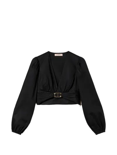 Twinset Cropped Poplin Oval T Blouse In Black