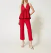 Twinset Red Crepe Flared Trousers In Multi