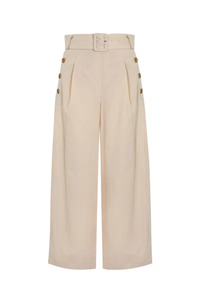 Twinset Cropped Poplin Trousers In Parchment