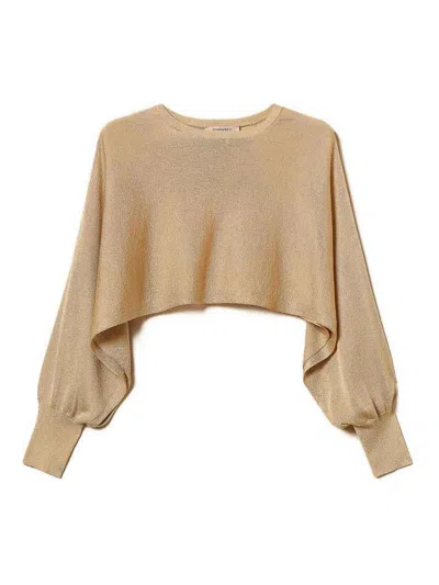 Twinset Cropped Sand Jumper With Lurex Finish In Nude