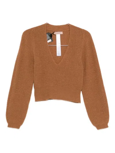 TWINSET CROPPED SWEATER WITH DEEP V-NECKLINE AND RIBBED TEXTURE