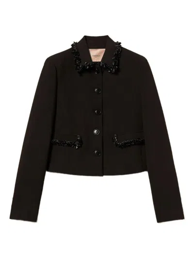 TWINSET CROPPED TAILORED JACKET WITH DECORATIVE EMBELLISHMENTS