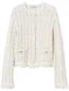 Twinset Twin-set Cropped Textured Jacket With Fringe Detailing In Gray