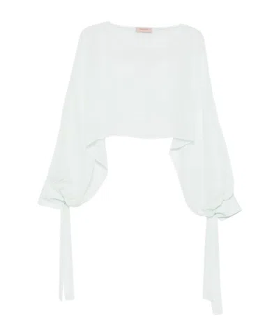 Twinset Cropped Tie-sleeve Blouse In White