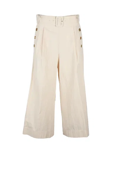 Twinset Cropped Wide Leg Trousers - White In Neutral