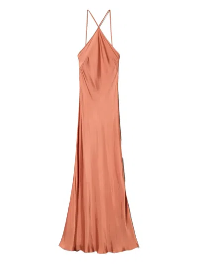 Twinset Cross-halter Satin Maxi Dress In Brown
