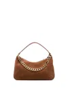 Twinset Twin-set Suede Crossbody Bag With Gold Chain Strap In Brown