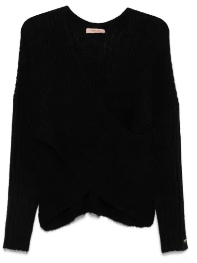 Twinset Crossover-neck Sweater In Black