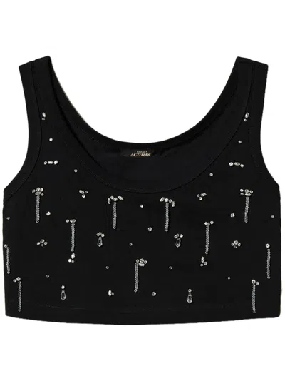 Twinset Crystal-embellished Cropped Top In Black