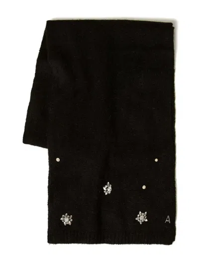Twinset Crystal-embellished Knitted Scarf In Black