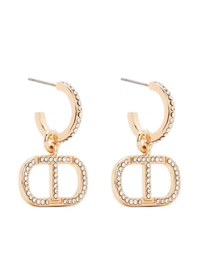 Twinset Crystal Embellished Logo Earrings In 金色