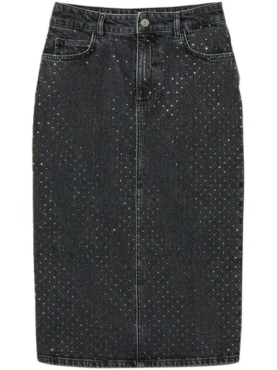Twinset Crystal-embellished Midi Skirt In Black