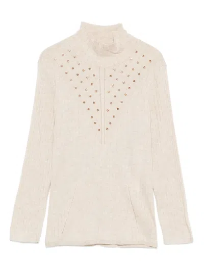 Twinset Crystal-embellished Roll-neck Top In Neutral