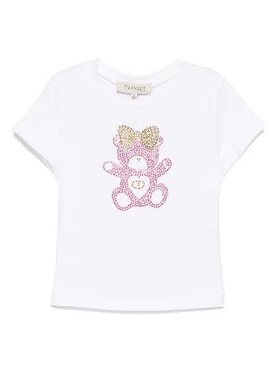 Twinset Kids' Crystal-embellished T-shirt In White