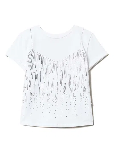Twinset Kids' Crystal-embellished T-shirt In White