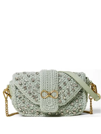 Twinset Crystal-embellished Crochet Shoulder Bag In Pink