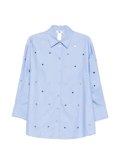 Twinset Crystal-embellished Eyelet Shirt In Blue