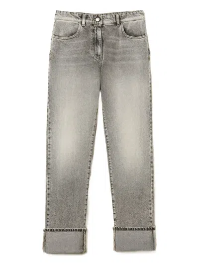 Twinset Cuffed-hemline Logo-patch Denim Jeans In Gray