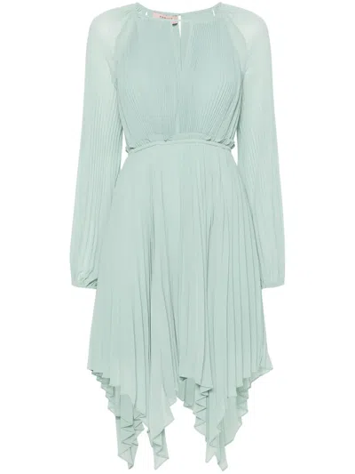 Twinset Cut-out Asymmetric-hem Dress In Green
