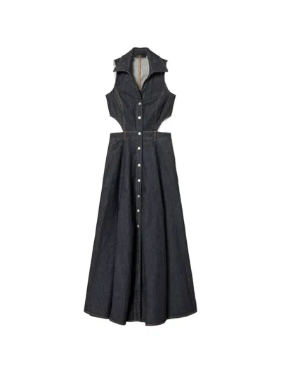 Twinset Cut-out Denim Dress In Blue