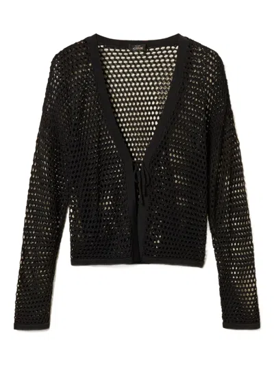 Twinset Cut-out Detail Long-sleeve Cardigan In Brown