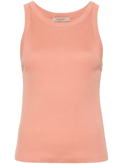 Twinset Cut Out-detail Ribbed Top In Pink