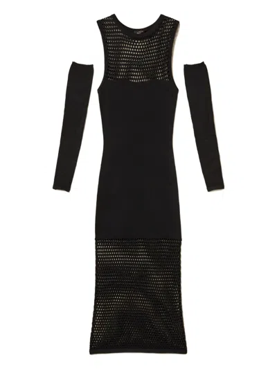 Twinset Cut-out Detail Sleeveless Midi Dress In Black