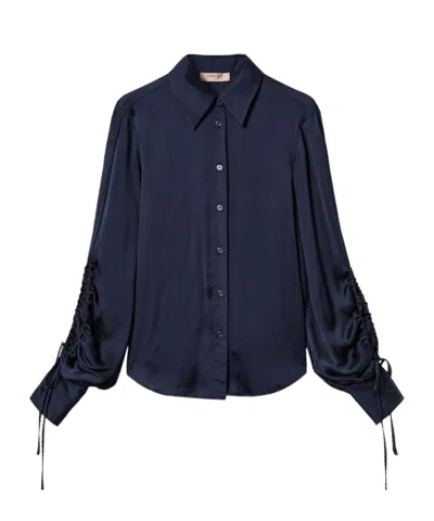 Twinset Cut-out Detailing Satin Shirt In Dark Blue