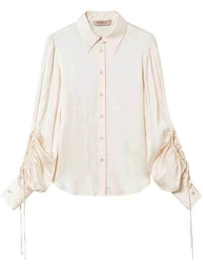 Twinset Cut-out Detailing Satin Shirt In Beige