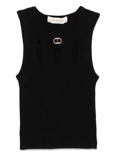 Twinset Kids' Cut-out Tank Top In Black