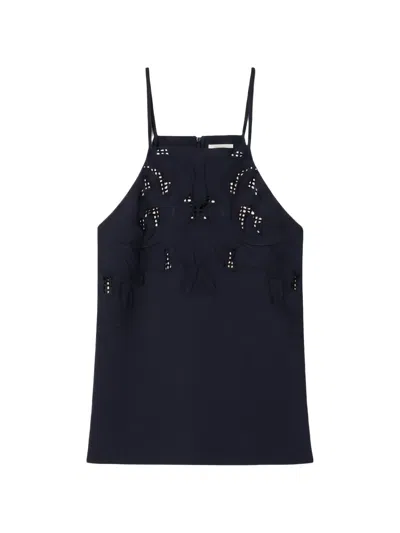 Twinset Embroidered Halter Neck Top In Blue