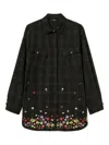 Twinset Dark Plaid Shirt With Floral Embroidery In Black